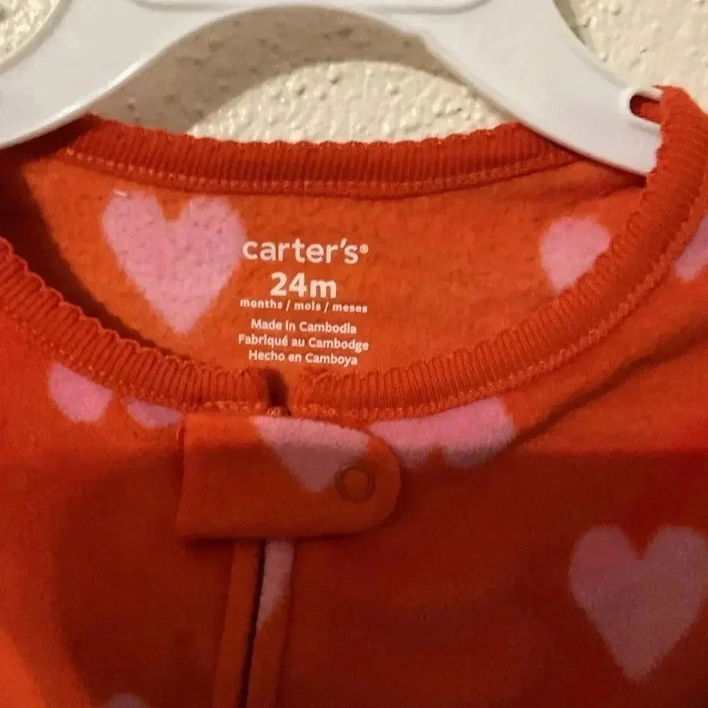 CARTER’S  Red & Pink Baby Girl 1-Piece Fleece Footie Pajamas Size 24 Months